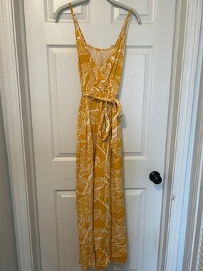 Cupshe Mustard Yellow Tropical Print Spaghetti Strap Jumpsuit